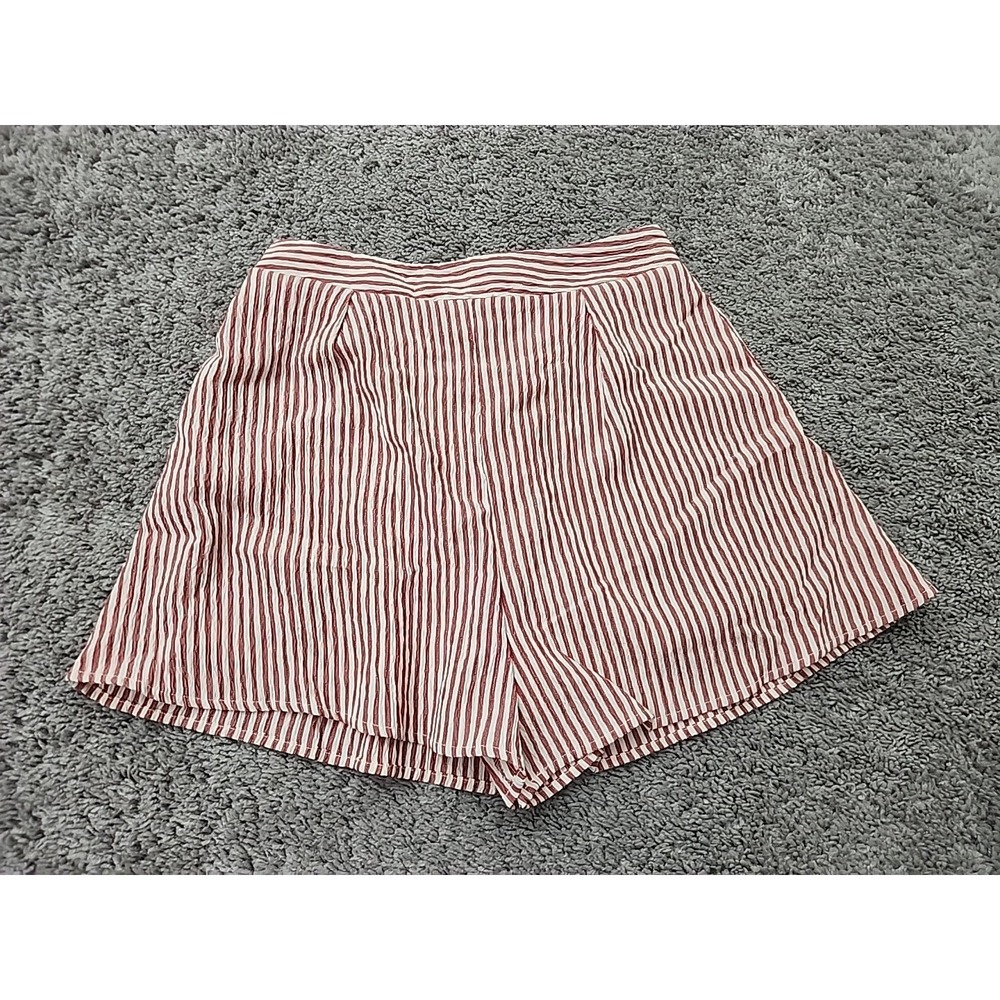Akaiv Shorts Womens M Red Vertical Stripes Elastic Waist Lined Summer Boho